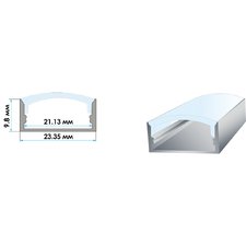 LED профіль накладний ЛП-10 (23х10мм) 2м з напівматовим розсіювачем у комплекті